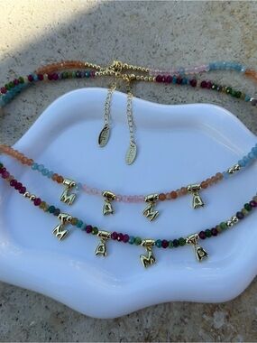 Personalized Multicolor Beaded Initial Necklace - Gold-plated Accents
